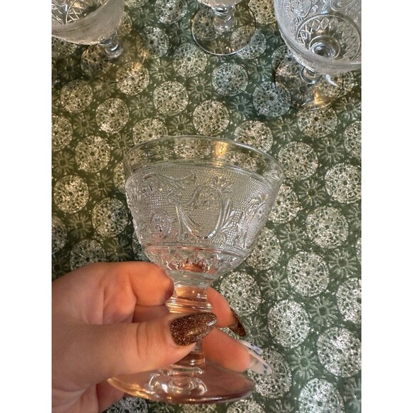 4 Duncan Miller Sandwich Clear Ice Cream Dishes Set Vintage Scroll Etch MCM Lot - Picture 4 of 5